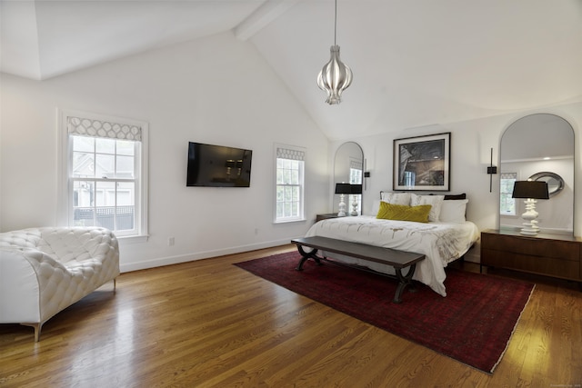 16 Whitehall Pl, Farmington, CT 06032 - bedroom with high vaulted ceiling, beamed ceiling, wood finished floors, and baseboards