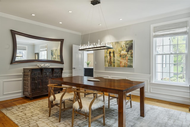 16 Whitehall Pl, Farmington, CT 06032 - dining area featuring light wood-style flooring, plenty of natural light, wainscoting, crown molding, and recessed lighting