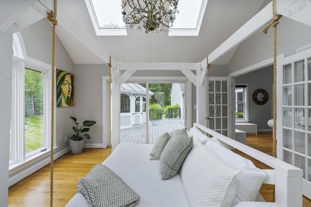 16 Whitehall Pl, Farmington, CT 06032 - bedroom with a skylight, vaulted ceiling, access to exterior, and multiple windows