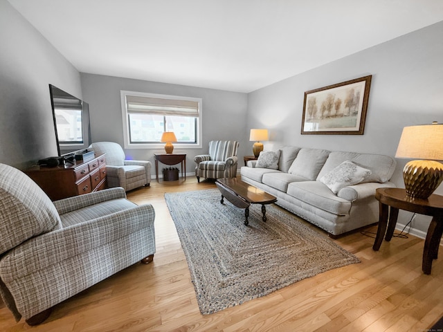 living room with baseboards and wood finished floors