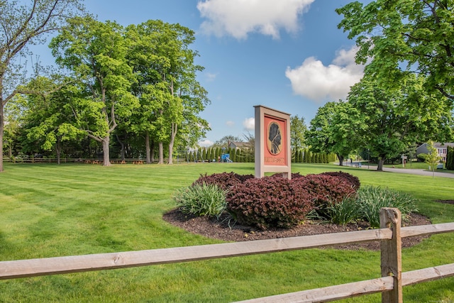 surrounding community featuring a lawn and fence