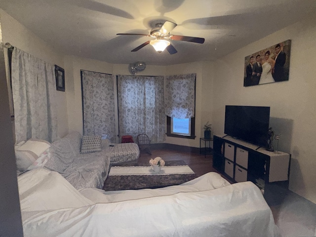 living area featuring ceiling fan