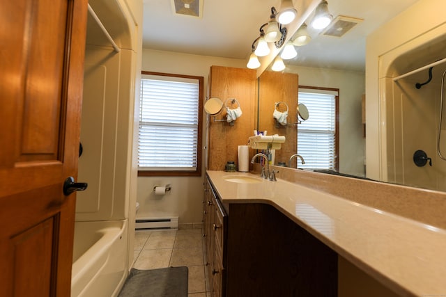 50 Dean Rd, New Milford, CT 06776 - full bath featuring a baseboard heating unit, tile patterned floors, vanity, washtub / shower combination, and baseboards