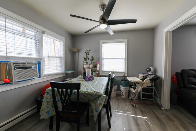 50 Dean Rd, New Milford, CT 06776 - dining area with a baseboard heating unit, a ceiling fan, wood finished floors, and cooling unit