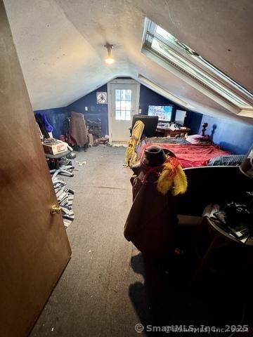 bedroom featuring lofted ceiling