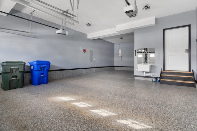 garage with a garage door opener