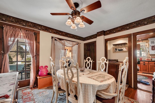 dining area featuring ceiling fan and wood-type flooring