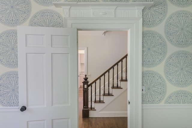 foyer entrance with stairway and wood finished floors