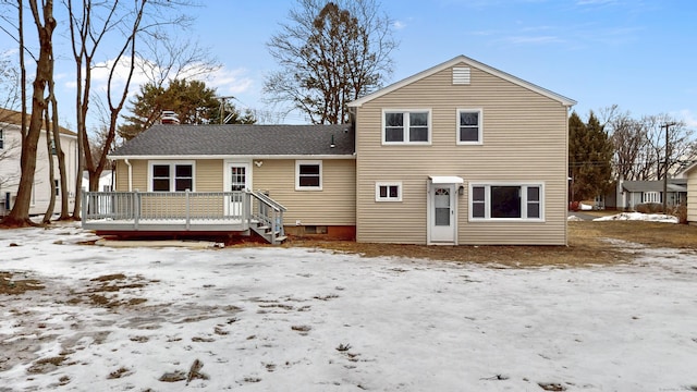 view of front of property featuring a wooden deck