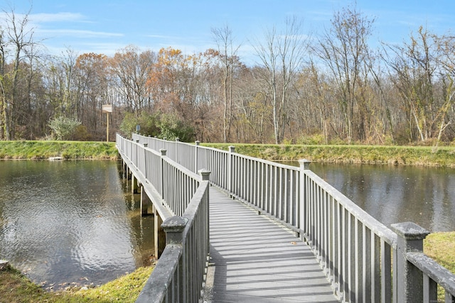 view of dock with a water view