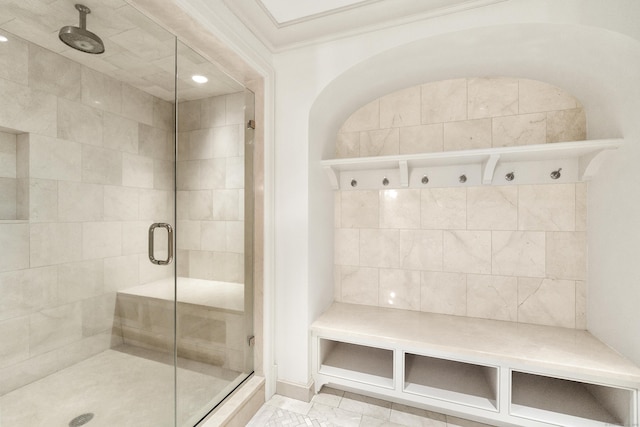 mudroom with ornamental molding