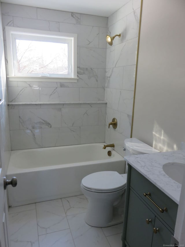 324 Maple St, Branford, CT 06405 - full bathroom featuring shower / washtub combination, marble finish floor, toilet, and vanity