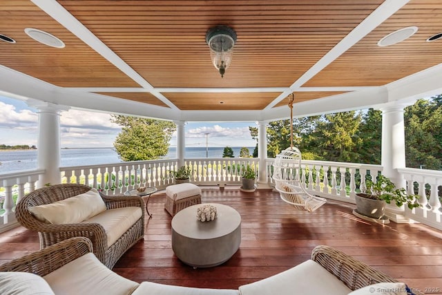 260 Hillspoint Rd, Westport, CT 06880 - wooden terrace featuring outdoor lounge area and a water view