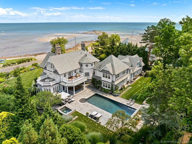 260 Hillspoint Rd, Westport, CT 06880 - aerial view featuring a water view and a view of the beach
