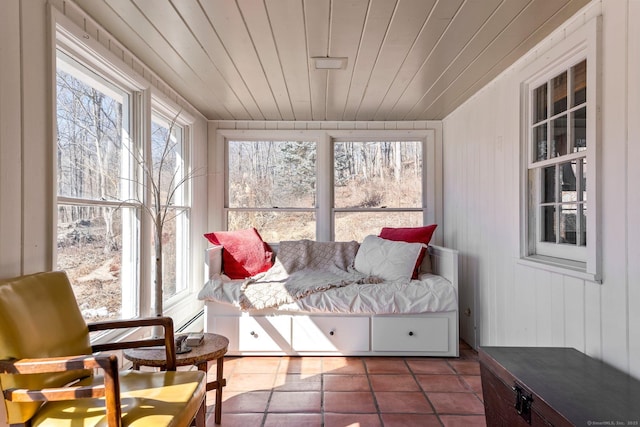 sunroom / solarium with wooden ceiling