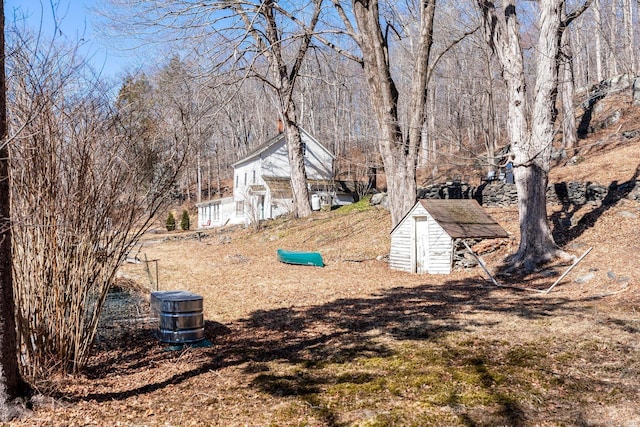 view of yard with an outbuilding and a storage unit