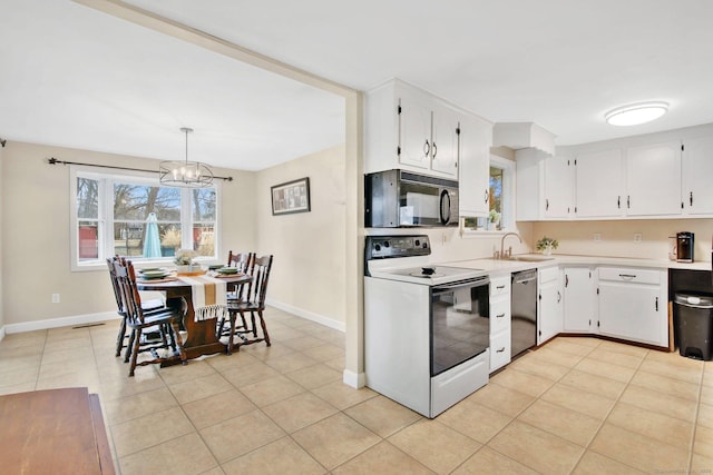 kitchen featuring black microwave, dishwasher, light countertops, electric stove, and a sink