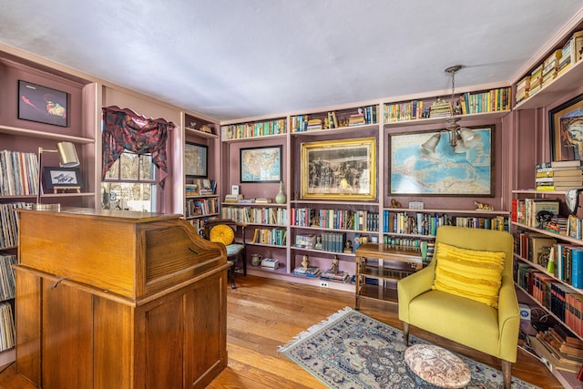 home office with wood finished floors