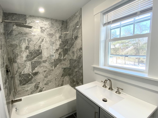 full bathroom with shower / bath combination and vanity