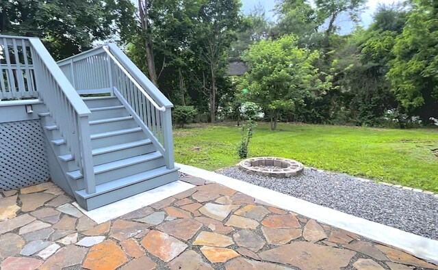 11 Charles St, Torrington, CT 06790 - view of grassy yard featuring stairs and a fire pit