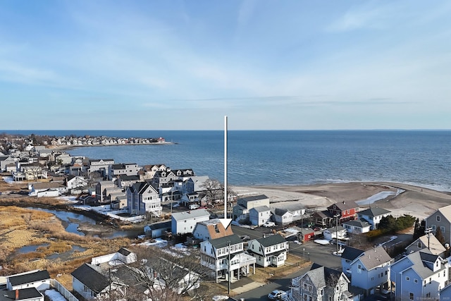 birds eye view of property featuring a residential view and a water view