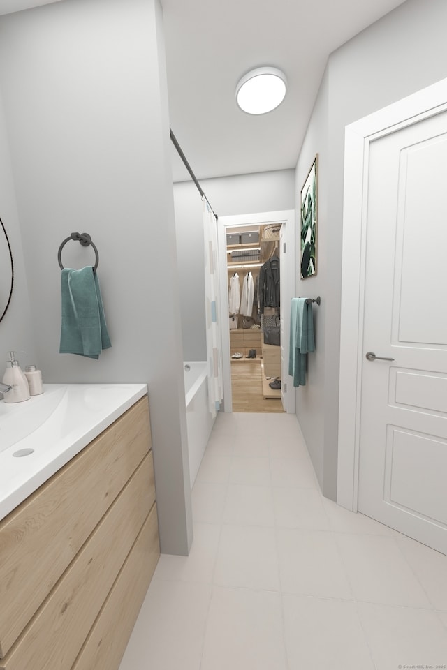 full bathroom featuring vanity and bathing tub / shower combination