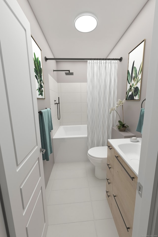 full bath with toilet, vanity, visible vents, tile patterned floors, and shower / tub combo
