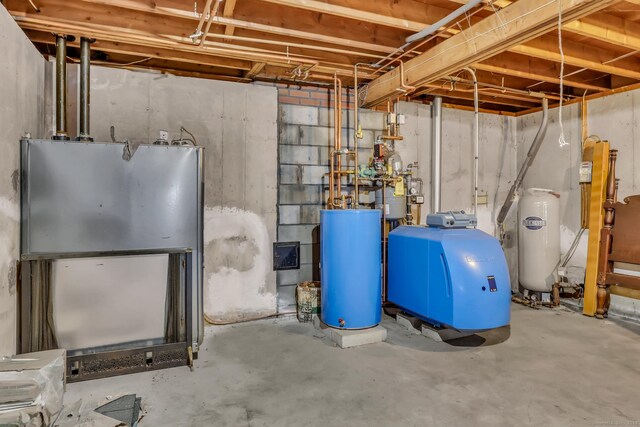 utilities with gas water heater and a heating unit