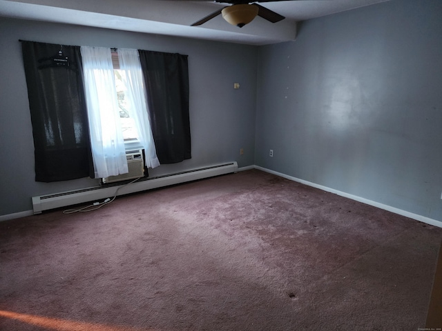 189 Kaynor Dr Apt C, Waterbury, CT 06708 - carpeted spare room featuring a baseboard heating unit, a ceiling fan, and baseboards
