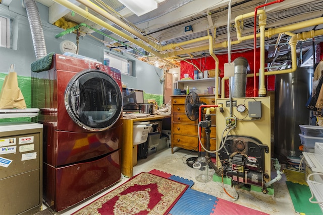 interior space with a heating unit and washer / clothes dryer