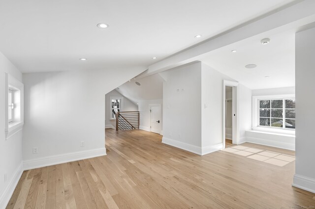 25 Henry St Unit B, Greenwich, CT 06830 - additional living space with recessed lighting, light wood-style flooring, vaulted ceiling, and baseboards