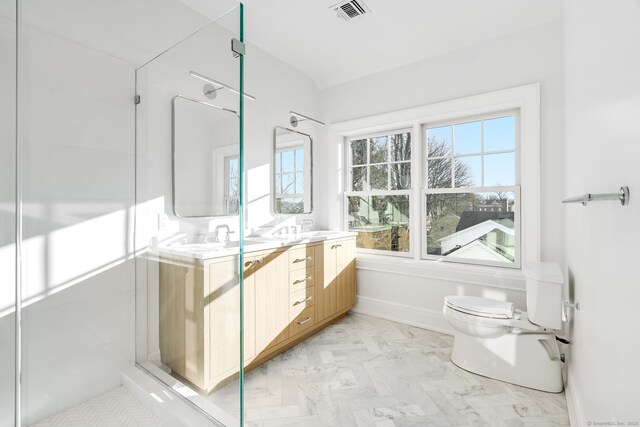 25 Henry St Unit B, Greenwich, CT 06830 - bathroom featuring visible vents, a wealth of natural light, toilet, and double vanity