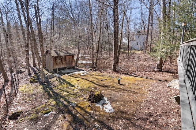 view of yard with an outdoor structure and a storage unit