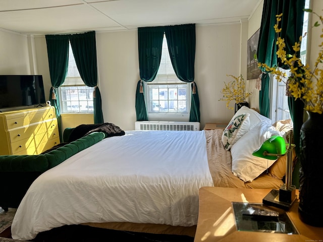 bedroom with multiple windows and radiator