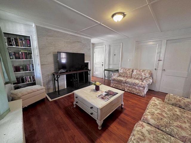 living area featuring dark wood-style flooring