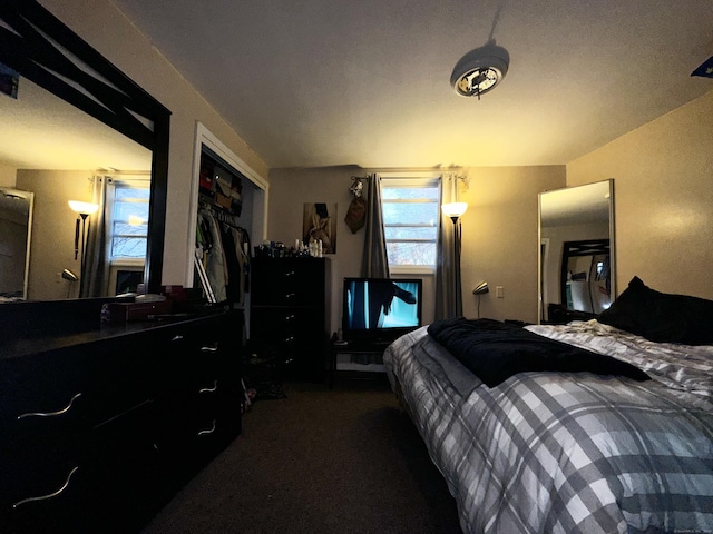 carpeted bedroom featuring a closet