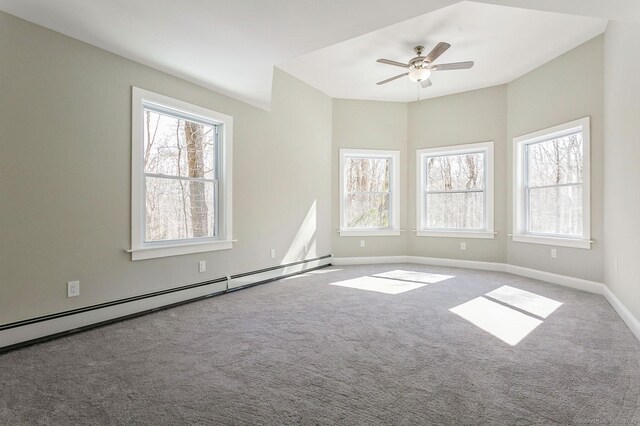 157R Sumner Wood Rd, Durham, CT 06422 - empty room with a ceiling fan, baseboards, baseboard heating, and carpet floors