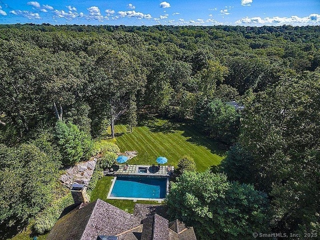 drone / aerial view with a forest view