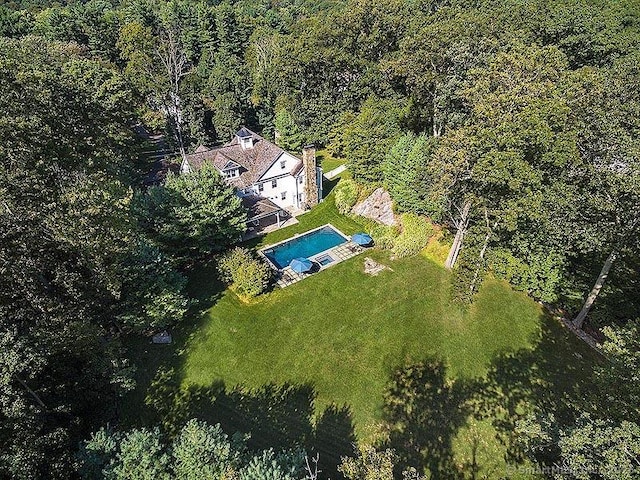 drone / aerial view with a forest view