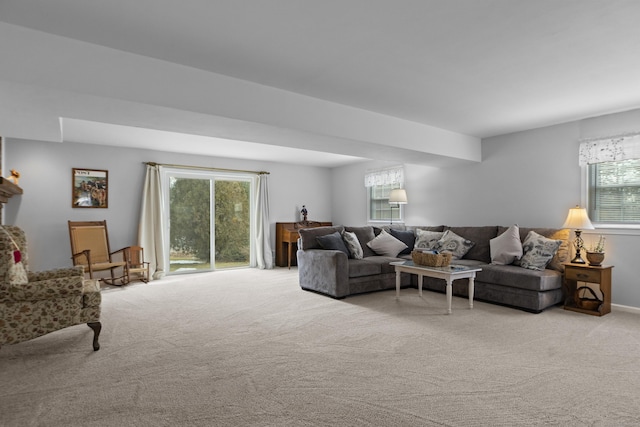 living room featuring light colored carpet