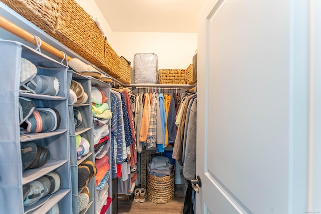 walk in closet featuring wood finished floors