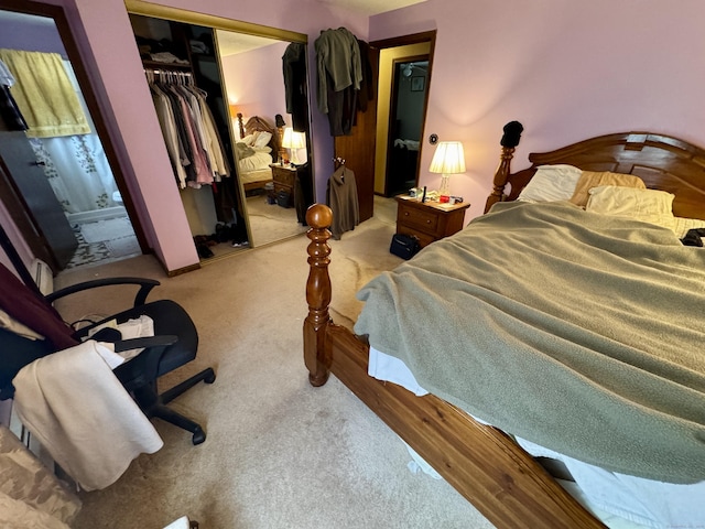 bedroom featuring carpet and a closet