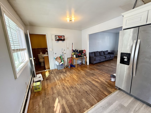 living area with dark wood-style flooring