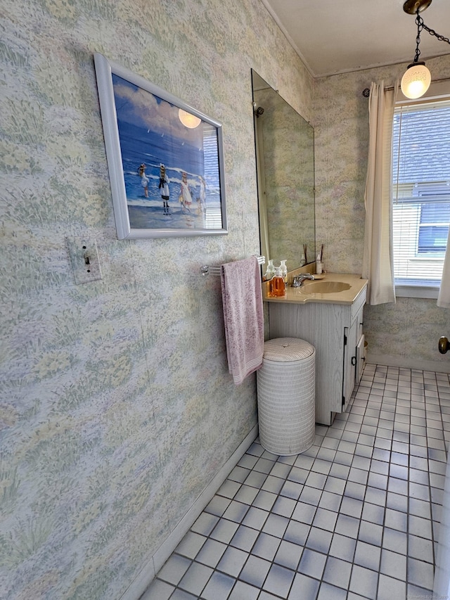 bathroom featuring vanity and tile patterned floors