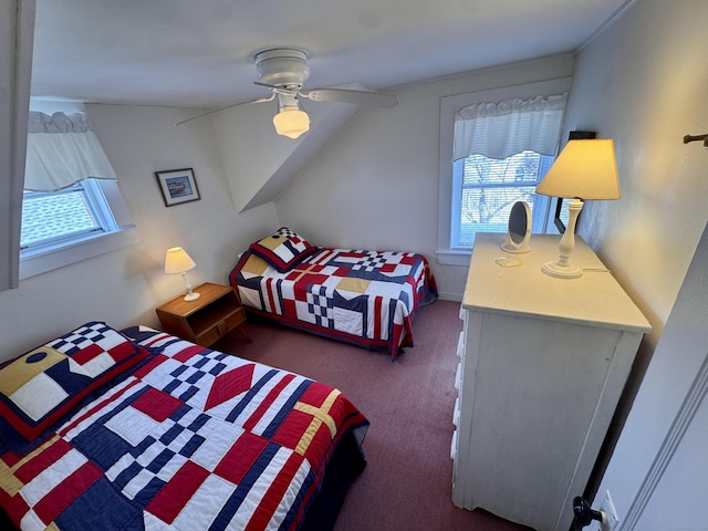 carpeted bedroom featuring a ceiling fan