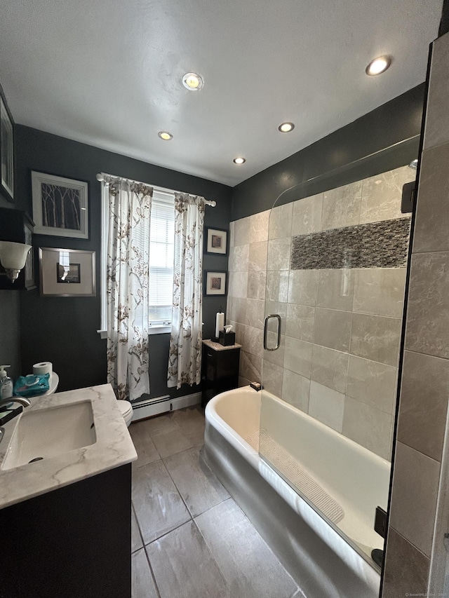 137 Fountain St Apt A7, New Haven, CT 06515 - bathroom with a soaking tub, a shower with door, vanity, and recessed lighting