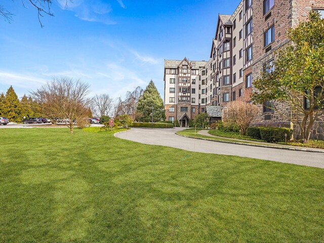 view of community featuring a lawn