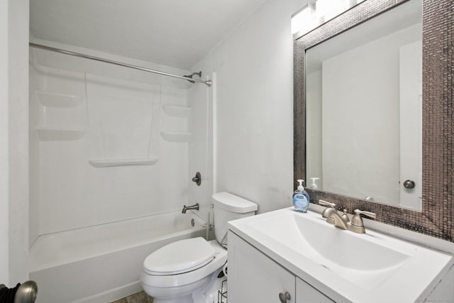 bathroom with tub / shower combination, vanity, and toilet