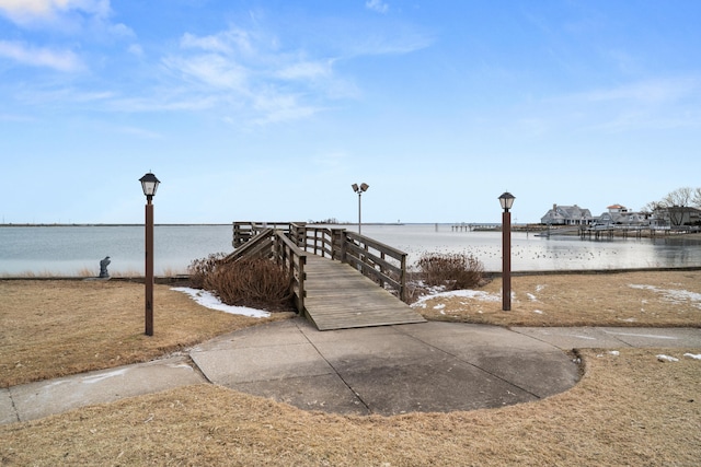 exterior space featuring a water view