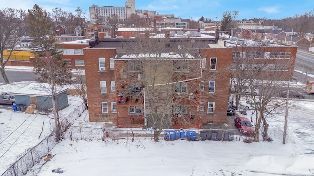 view of snow covered building